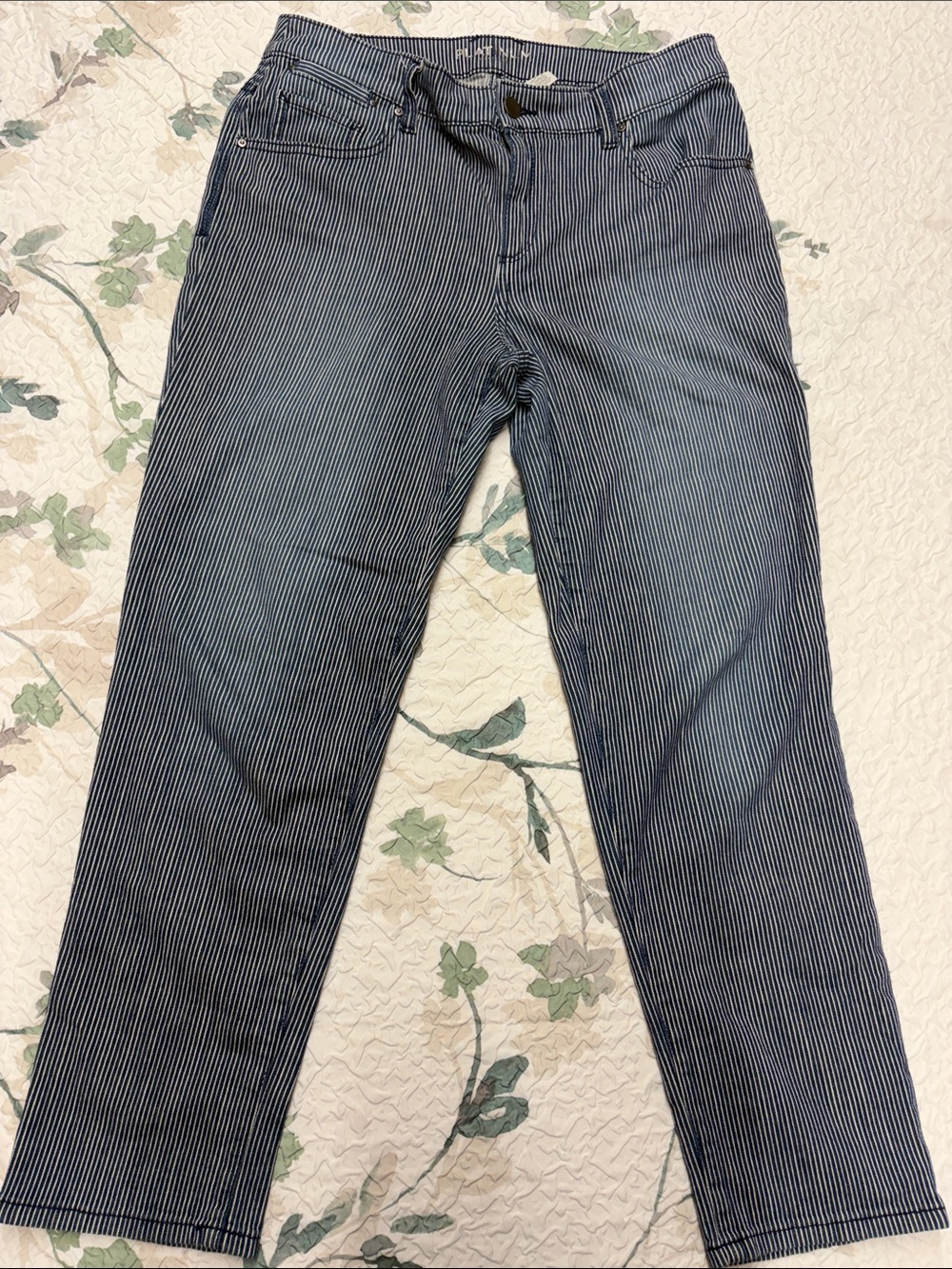 Chico's Platinum Navy and White Striped Denim Waistband Sz 1